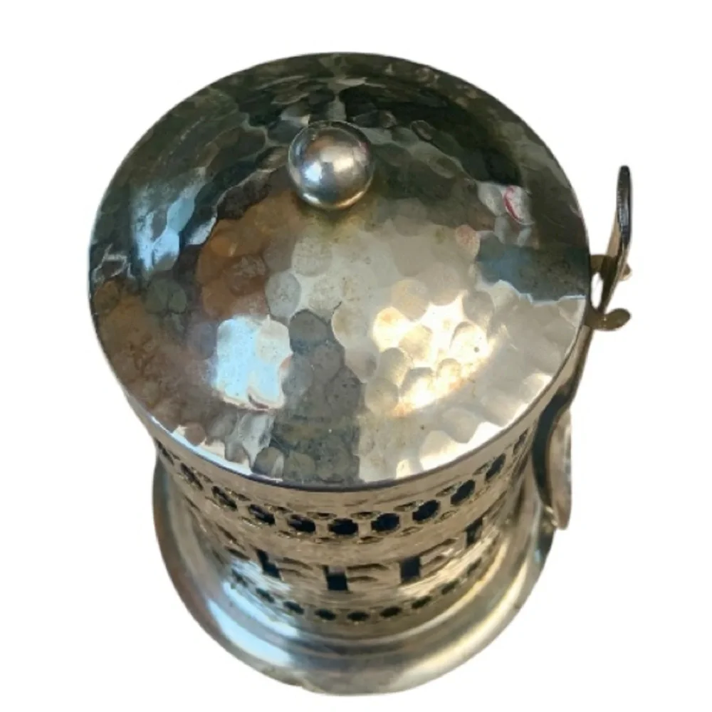 🌺VINTAGE SHEFFIELD ENGLAND SILVER PLATED COBALT LIDDED COFFEE CANISTER W/SPOON - Picture 5 of 16